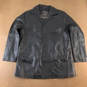 Real Leather Men's Size XL Soft Black Leather Four Button Coat NWT